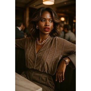 J Jill Women Silk Blend Velvet Button Front Top Sz M Taupe Quiet Lux Old Money